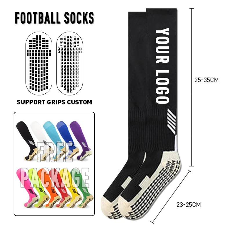 Custom Football Socks Cotton Men Sport Long Anti Slip Socks Over The Knee High Soccer Grip Socks