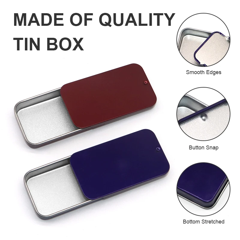 YEM Custom Small Rectangular Slide Top Metal Tin Box Solid Perfume Storage Slide Cover Lid Candy Mint Tin tin pre roll case