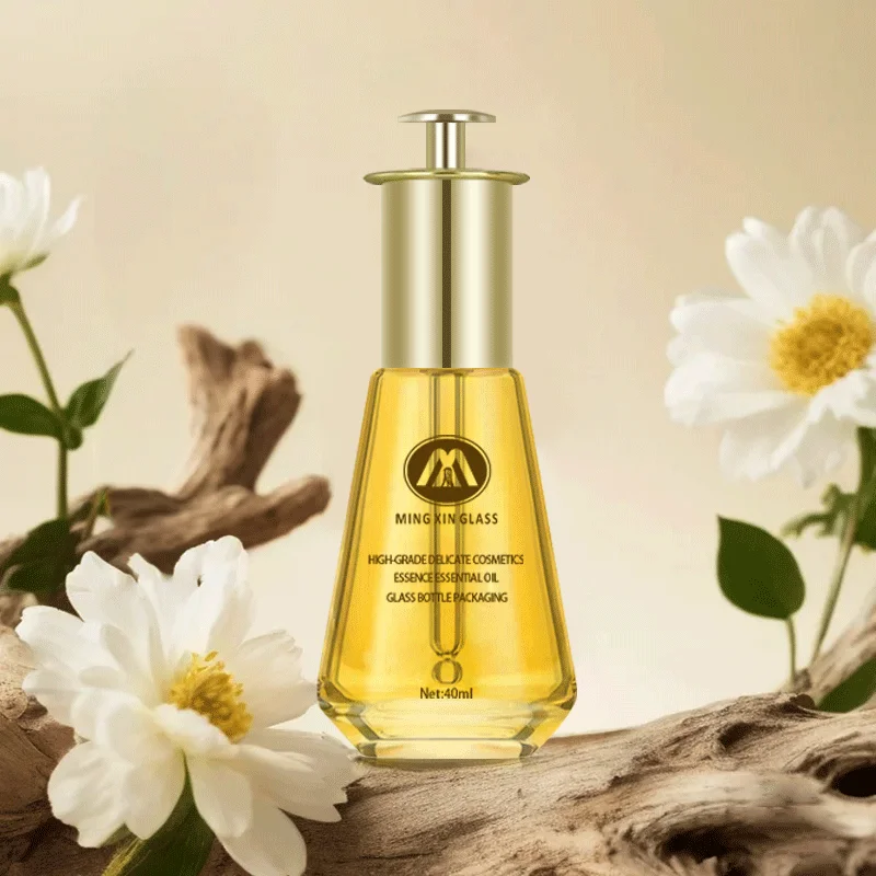 Mingxin Unique New Design Cosmetic Packaging 1Oz 30 40Ml Hotstamped Essential Oil Serum Perfume Glass Dropper Pump Bottle Glass