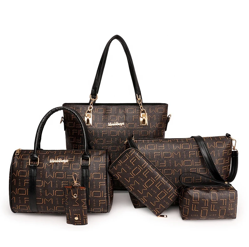 Daily Use 5 in 1 Simplicity Luxury Design Ladies Handbags PU Leather Women  Purse and Shoulder Hand Bags Sets