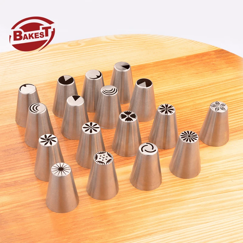Bakest Russian Pastry Cake Decoration Nozzles 304 Stainless Steel Piping Tips Flat  Piping nozzles sets