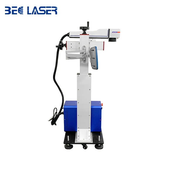 BEC LASER Online fiber flying laser marking machine for large-scale metal marking pipe line wire 50W laser printer