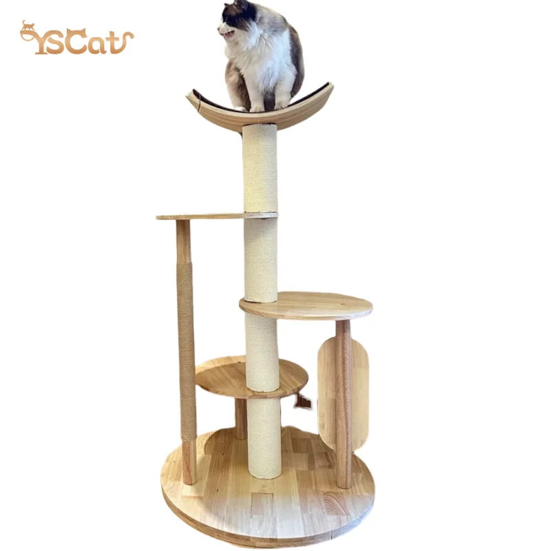 Curved Wooden Cat Platform Durable Sisal Material Cat Tree Circular Base New Design Indoor Cat Tree Scratcher Toy Purring