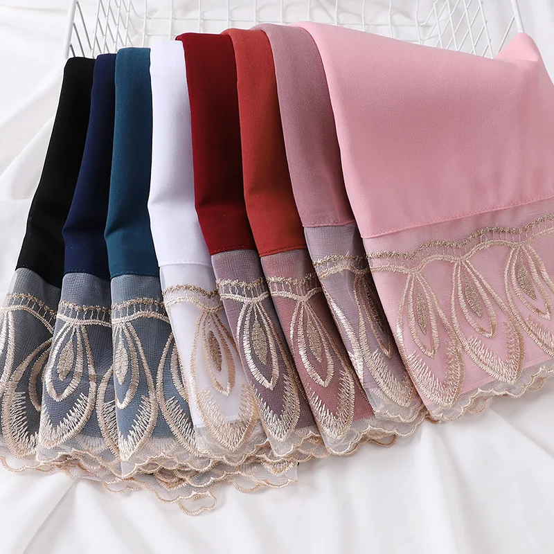 luxury lace chiffon hijab muslim headscarf wrap shawl fashion modern women scarf hijab