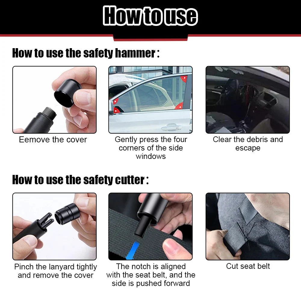 Car Safety Hammer Car Window Breaker Emergency Hammer Seat Belt Cutter Knife Car Tool Life-Saving Escape Hammer Aluminum Alloy