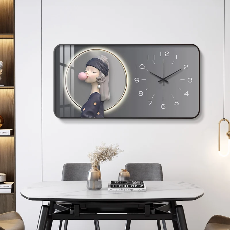 Nordic Large Modern Girl Wall Clock Living Room Home Decoration Simple Fashion Art Porcelain Painting Mural Clock Gift