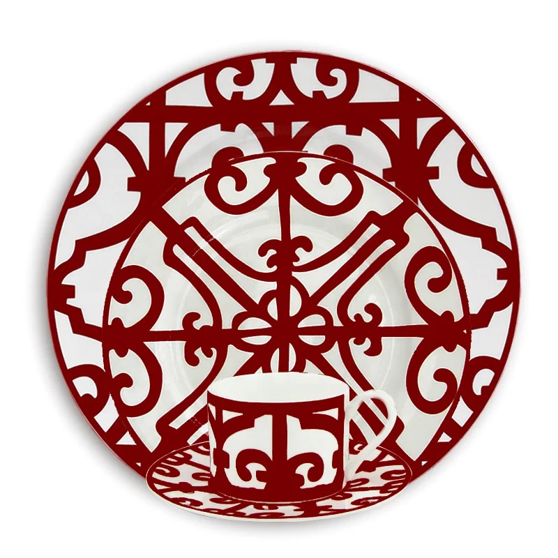 Wholesale red fancy ceramic dinnerware wedding restaurant porcelain serving plate