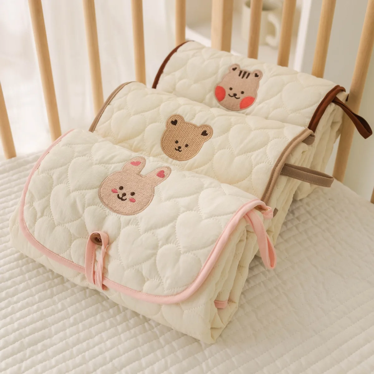 Portable Travel Baby Changing Mat Washable Polyester and Cotton with Animal Pattern