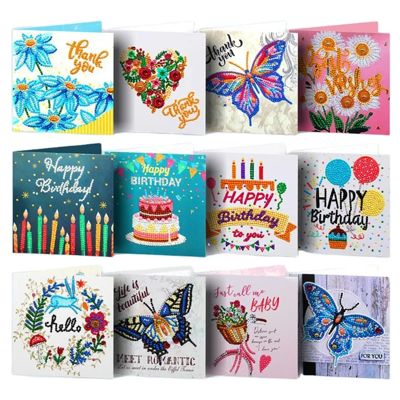 New Christmas Greeting Cards DIY 5D Diamond Painting for Christmas Gift 8 pcs each set