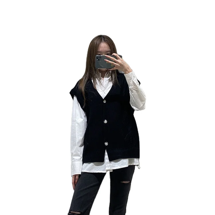 
Fashion 100% sheep wool solid color Cardigan Sleeveless Printing Women Sweater Vest 