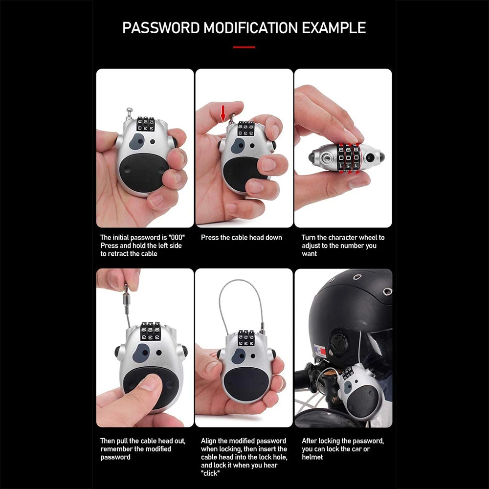 Bicycle Lock Anti-theft Motorcycle Helmet Code Lock Telescopic Steel Cable Electric Bike Combination Padlock Bike Accessories
