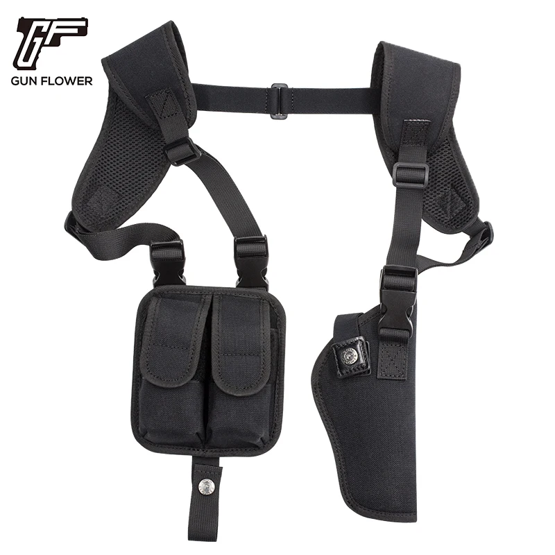 GunFlower Universal Nylon shoulder holster with double Magazine Pouch