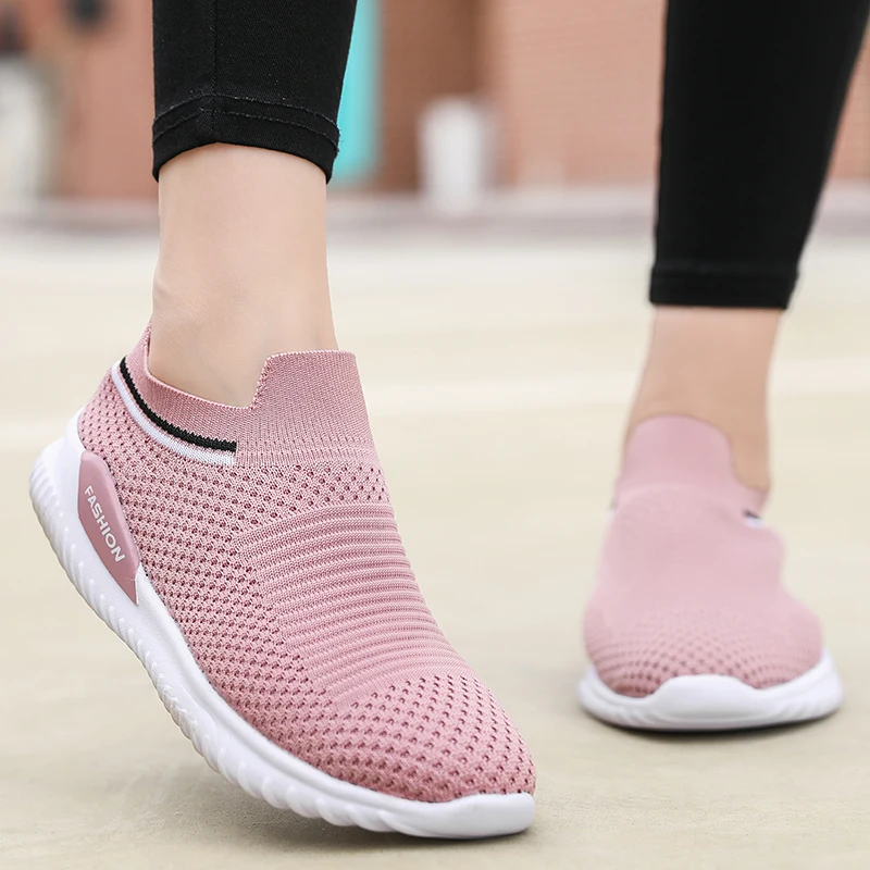 Socks shoes zapatos mujer Women Mother ladies Flat Slip on Platform Sneakers for Women Black Breathable Mesh Sock Sneaker