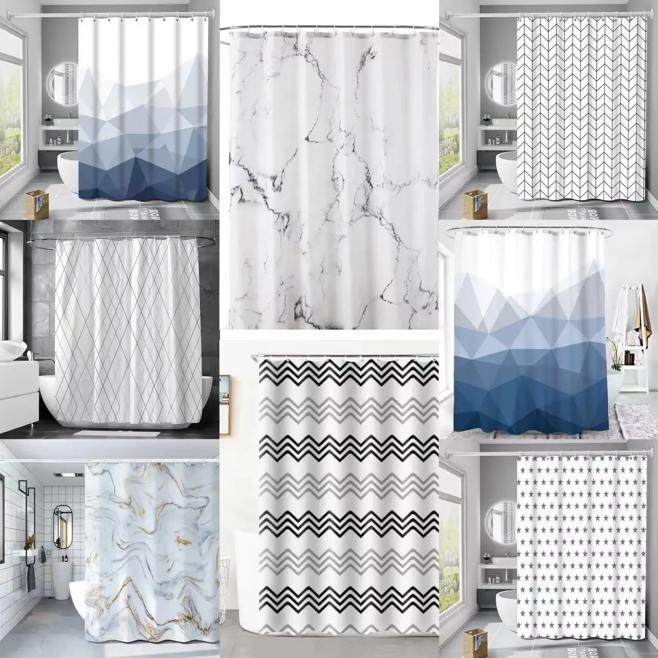 Factory Direct  Shower Curtain Liner Clear Waterproof 3d Digital Printing Shower Curtains For Bathroom