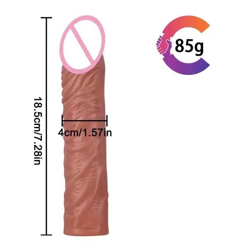 18.5cm Reusable Washable Silicone Male Dildo Sleeve Penis Enlargement Big Cock Sleeve Condom For Man For Larger
