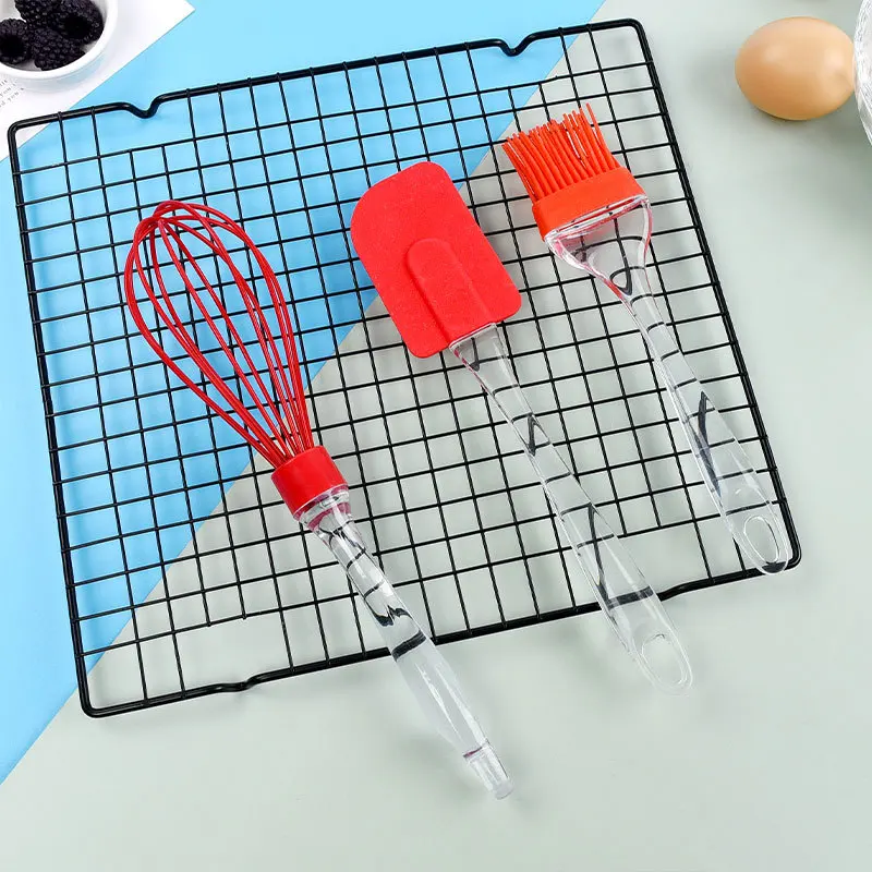 Silicone Non-Stick Heat Resistant Kitchen Cooking Utensil Set for Mixing (1 Spatula, 1 Brushes, 1 Whisker)