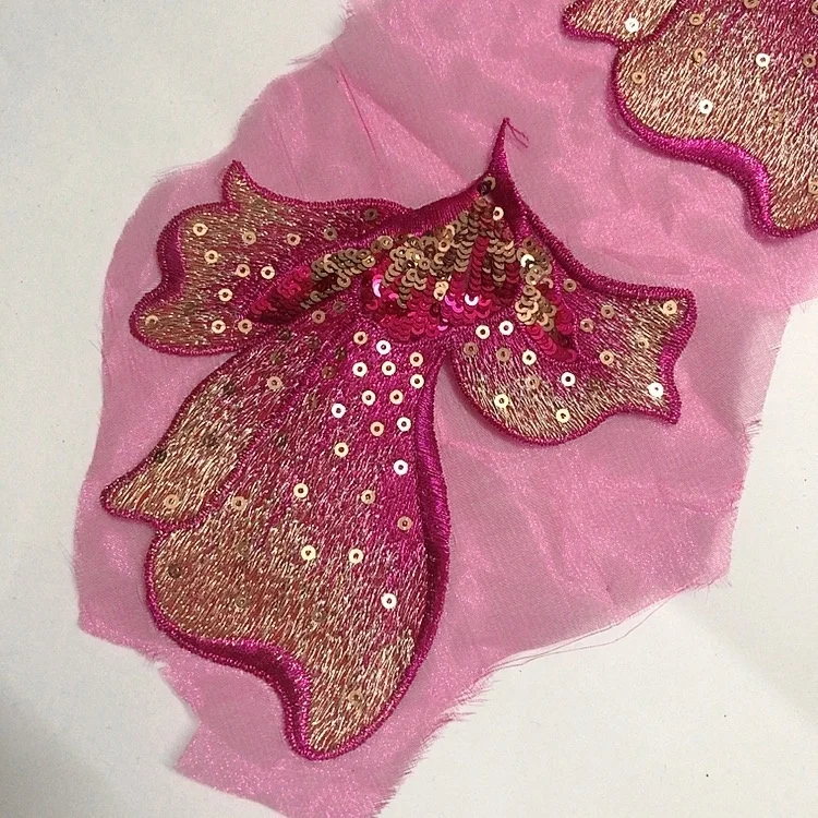 Royal blue embroidery sequined lace applique handcut fabric decoration LT2577A