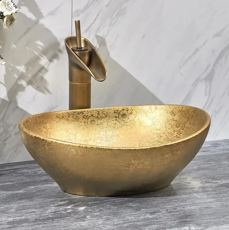 Gold ceramic small corner wash basin