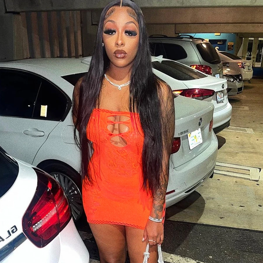 Kliou W23D28581 Transparency Mini Slim Dress Sexy Sleeveless Hollow Out Dress Women Casual Dresses