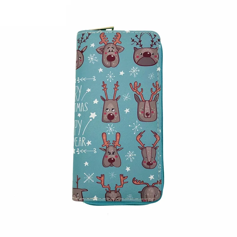 Selling cute Christmas deer PU wallet for daily student lady single zipper wallet factory wholesale wallet