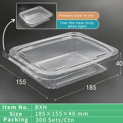 Wholesale food container portable takeaway salad transparent plastic packaging clamshell boxes with tear strip