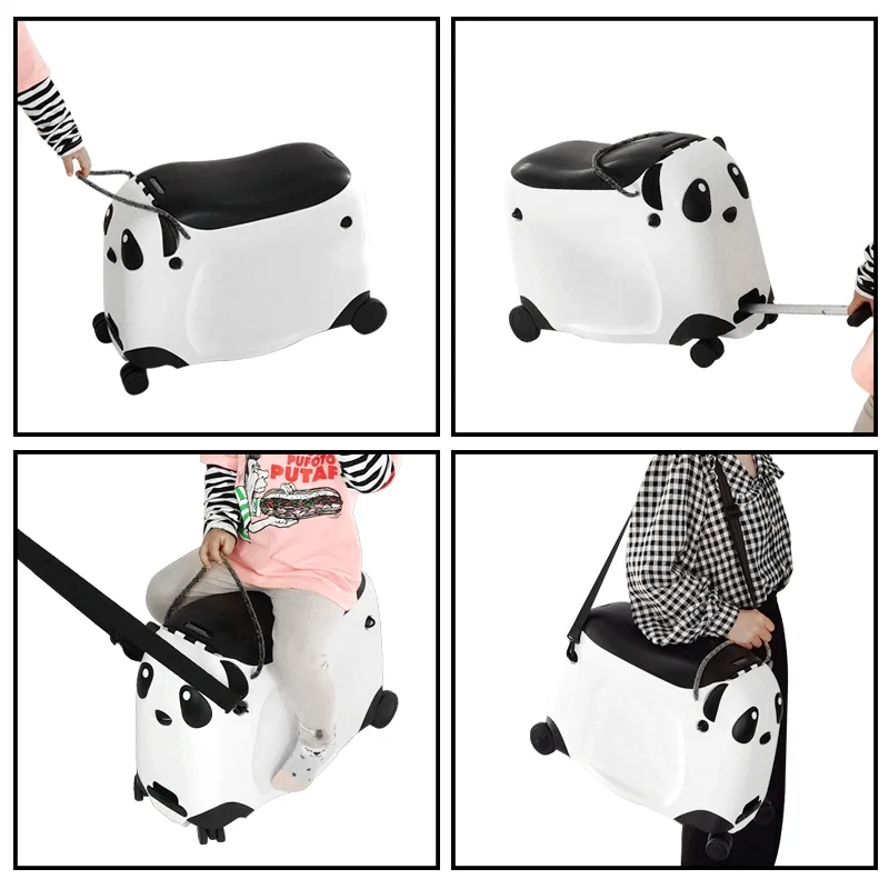 PP Cute Children Animal Design Panda Kids Ride on Rolling Suitcase Luggage for School Travel Trip