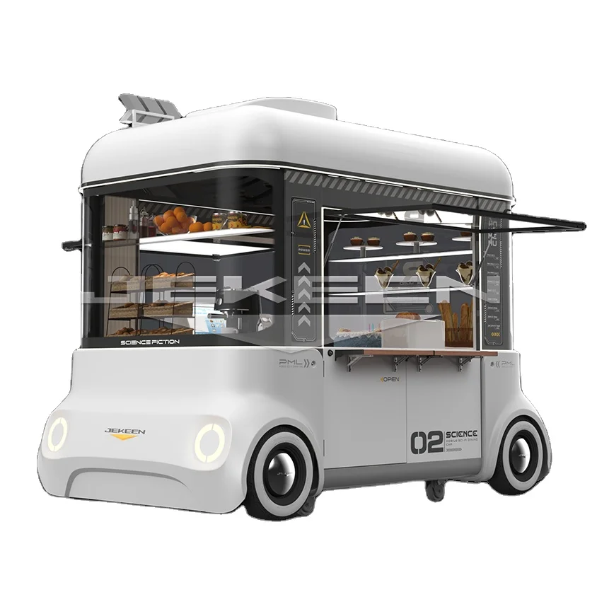 Jekeen Street Food Carts Steel Portable Fast Cute Mini Food Trailer Cart Truck On Wheels With Stainless Steel Counter For Sale