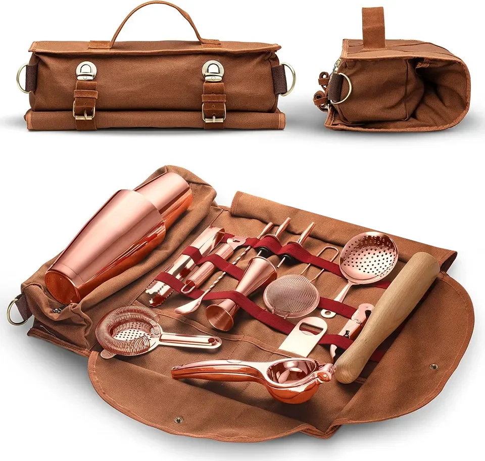 Bartender Bag Travel Bartender Kit Bag with Bar Tools Professional 17-Piece Bar Tool Set with Portable Canvas Bag Easy Carry