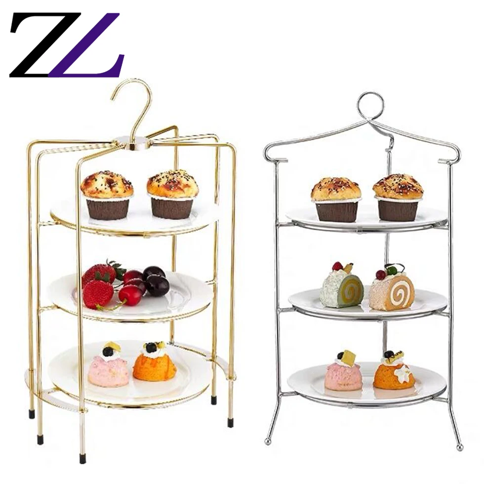 Restaurant buffet dessert decorative riser ceramics plate gold colorful metal cake 2 tier cupcake stand cupcake display trays