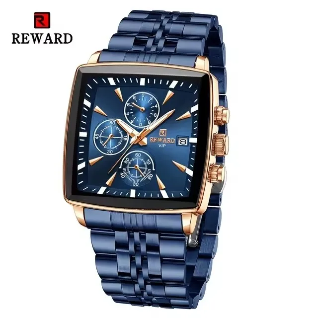 Hot Sale REWARD VIP Mens Watches Stainless Steel Wristwatch Chronograph Date Stopwatch Waterproof Luminous Sport Watches for Man