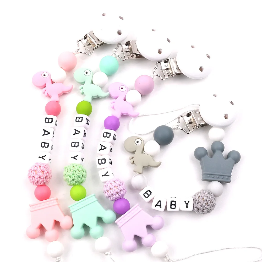 Silicone Pacifier Clips for Boys Girls, Baby Pacifier Clip Holder with Cartoon Dinosaur Soft Flexible Paci Clips