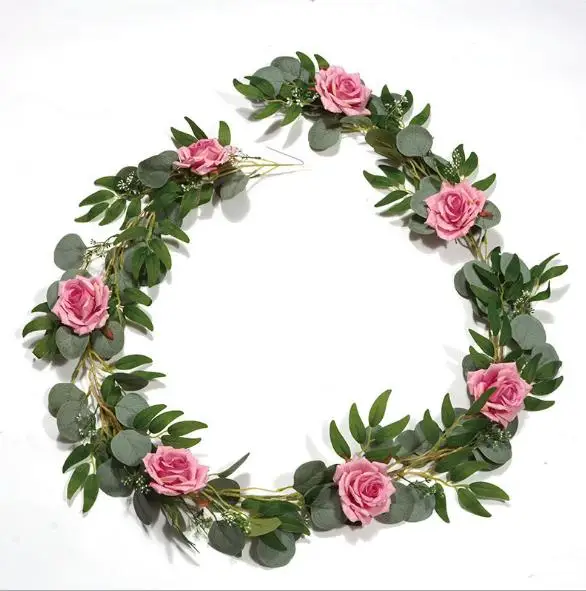 New Design Amozan Green leaf vine decorative artificial eucalyptus willow leaf garland for sale