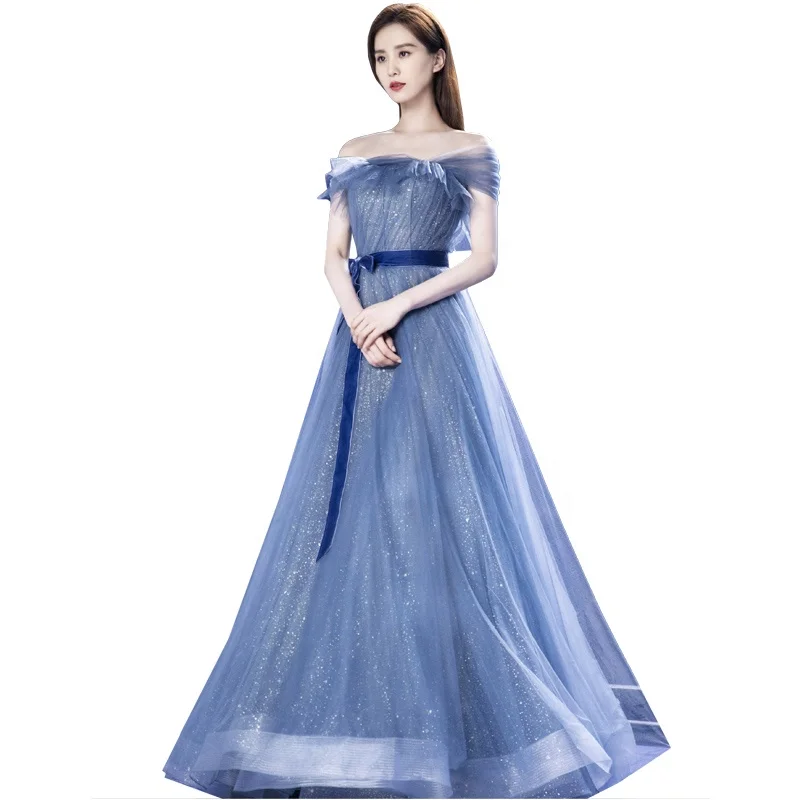 Dress ladies elegant party evening dress chic one-shoulder fashion banquet evening dress design sense star the same paragraph