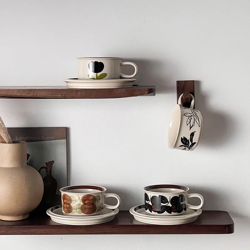 MSH 250ml Nordic Hand Paint American Cappuccino Latte Ceramic Coffee Cup and Saucer With Plate