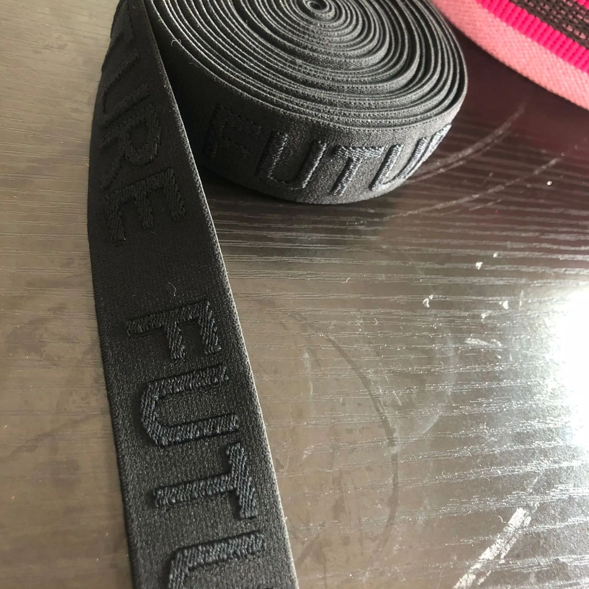 Custom Brand Embossed Weaving Logo Jacquard Woven Elastic Webbing Strap For Women Underwear Elastic Band For Boxer Waistbands