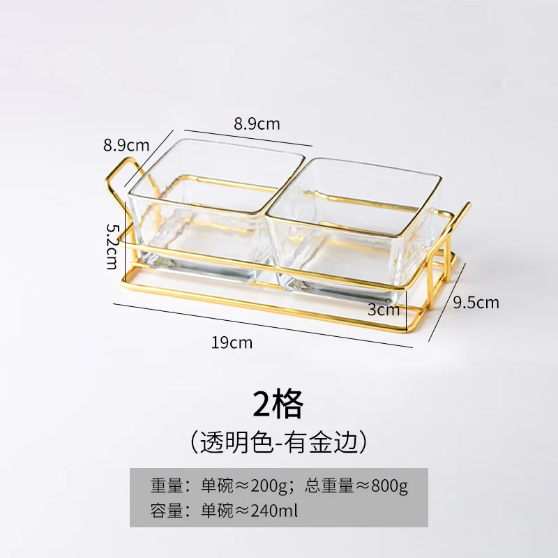 Deluxe Glass Plate Dried Fruit Multi Compartment Food Tray Crystal Glass Tray Set Fruit Tray Nut Candy Snack Bowl