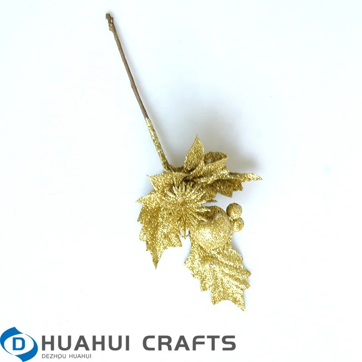 
Wholesale Christmas Tree Decoration Artificial Glitter Poinsettia Flowers Artificial Christmas Flower Branch New Year 