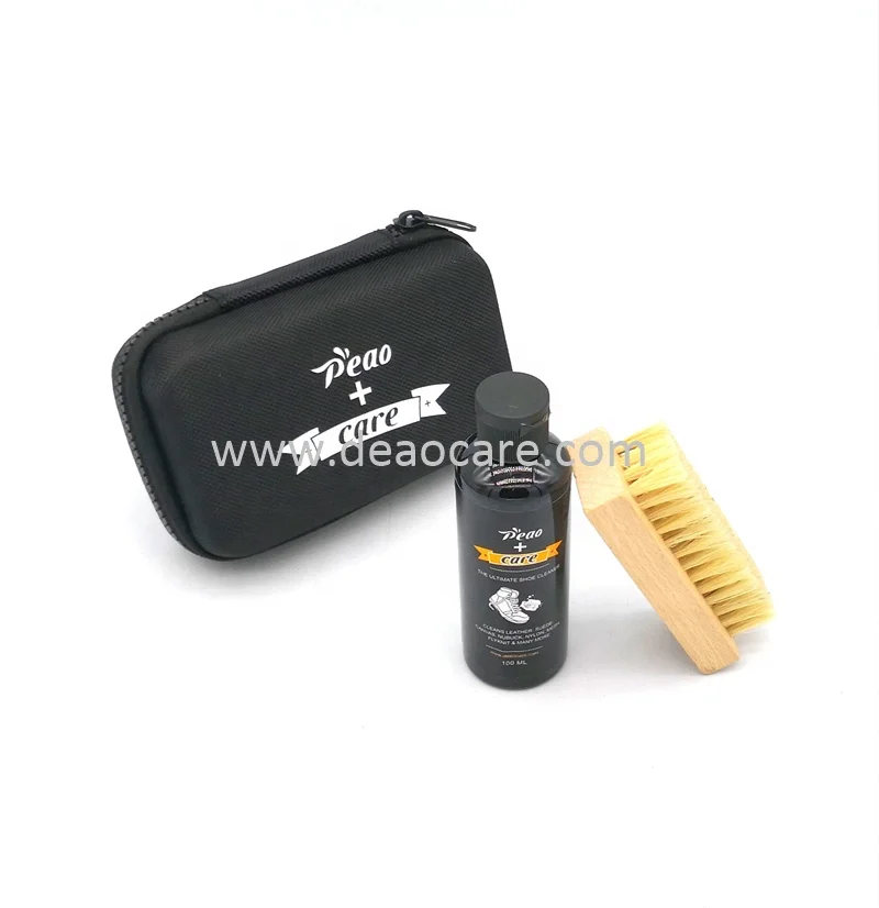 Deaocare New design Travel Pack Sneakers Boot Shoe Care Cleaner Case Kit Cleaning Liquid With Towel Hog Brush