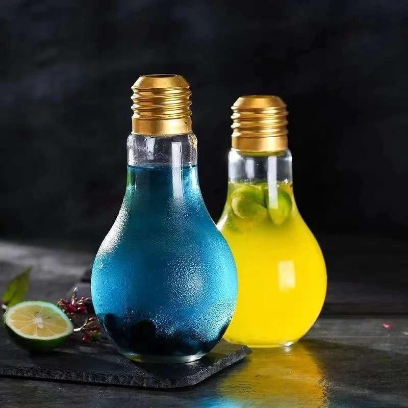 200ml clear light bulb shaped glass juice beverage container bottle