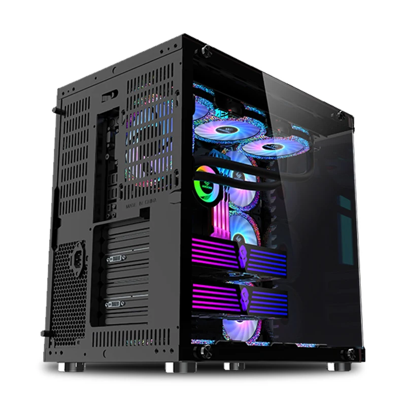 OEM Mid Tower ATX Computer Case with Tempered Glass Side Panel USB Front Ports for PC Desktop Gaming Tower Cases