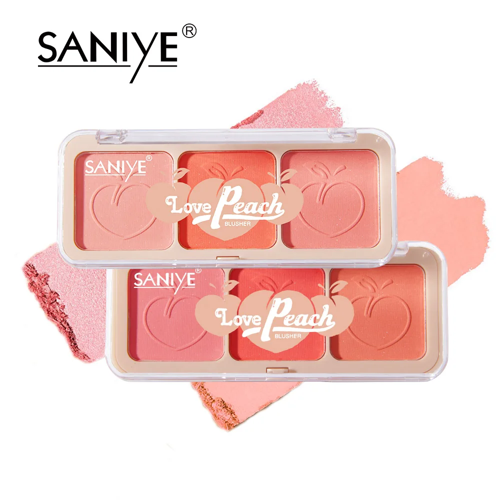 
Saniye hot sale 3 color in 1 peach make up blusher palette cosmetics custom logo korean matte powder blush palette private label 