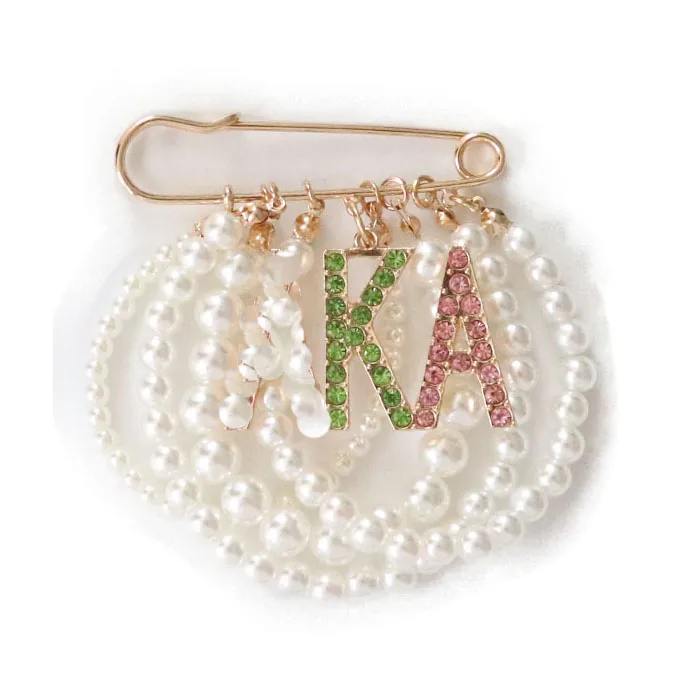 New Delta 1913  Sorority  Broach Pink And Green Stones AKA Pearls Pin  Greek  Letters  Ladies Finer Brooch