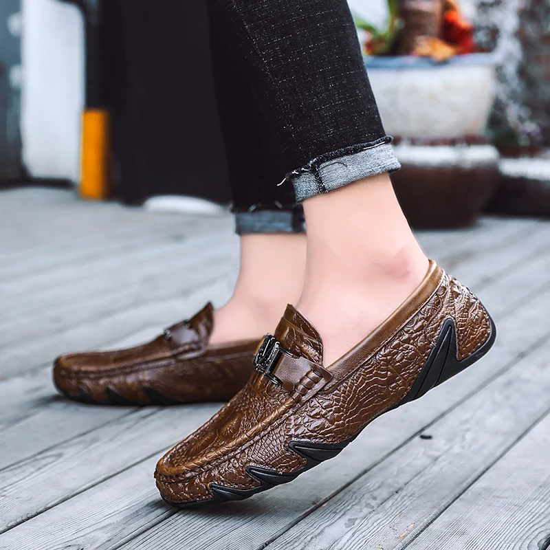Мокасины мужские из натуральной кожи, модные повседневные лоферы, удобная обувь для вождения