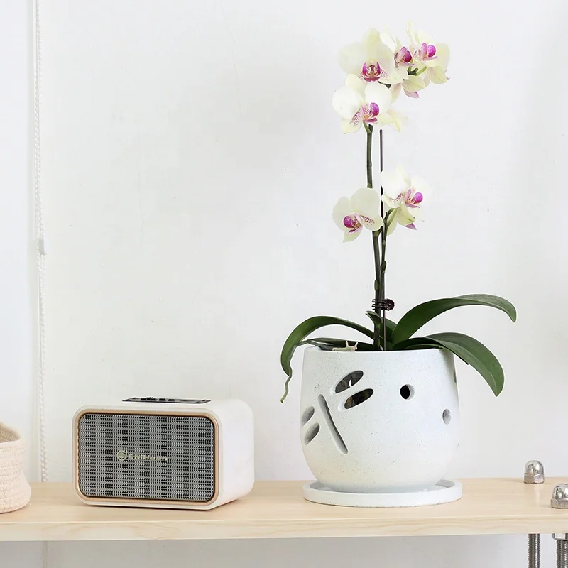 Custom handmade white matte hollow out home garden decor low moq orchid ceramic flower pot with drainage