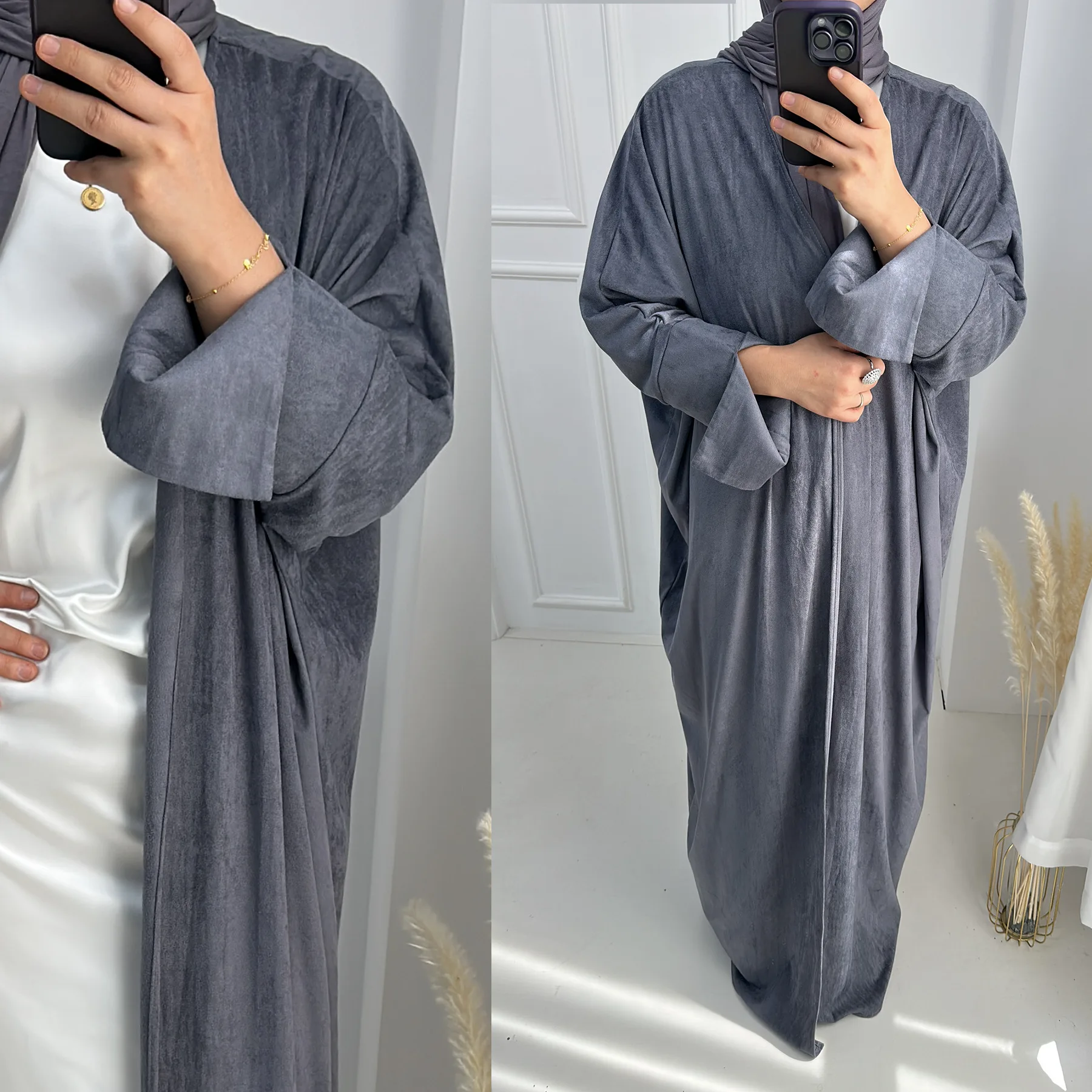 2025 Oem Modest Islamic Clothing Luxury Dubai Abaya Turkey Dress Thick Velvet Coat Cardigan For Women Muslim Open Winter Abaya