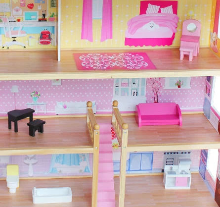 WEIFU 2024 Custom Best Selling High-quality kids four layers Villa wood doll house for girls birthday Christmas gifts