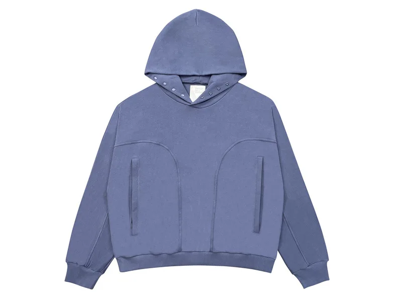 Blank No Drawstring Plain Hoodies Design Men Sports Custom Logo Korean Oversized Snap Button Blank Hoodies