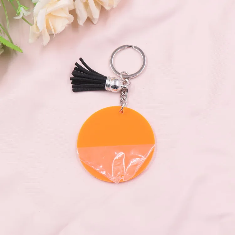 Customized KHS021KH1075 50mm Light Purple  Blank Acrylic Keyring With Tassel Custom Monogram Circle Round Acrylic Keychain