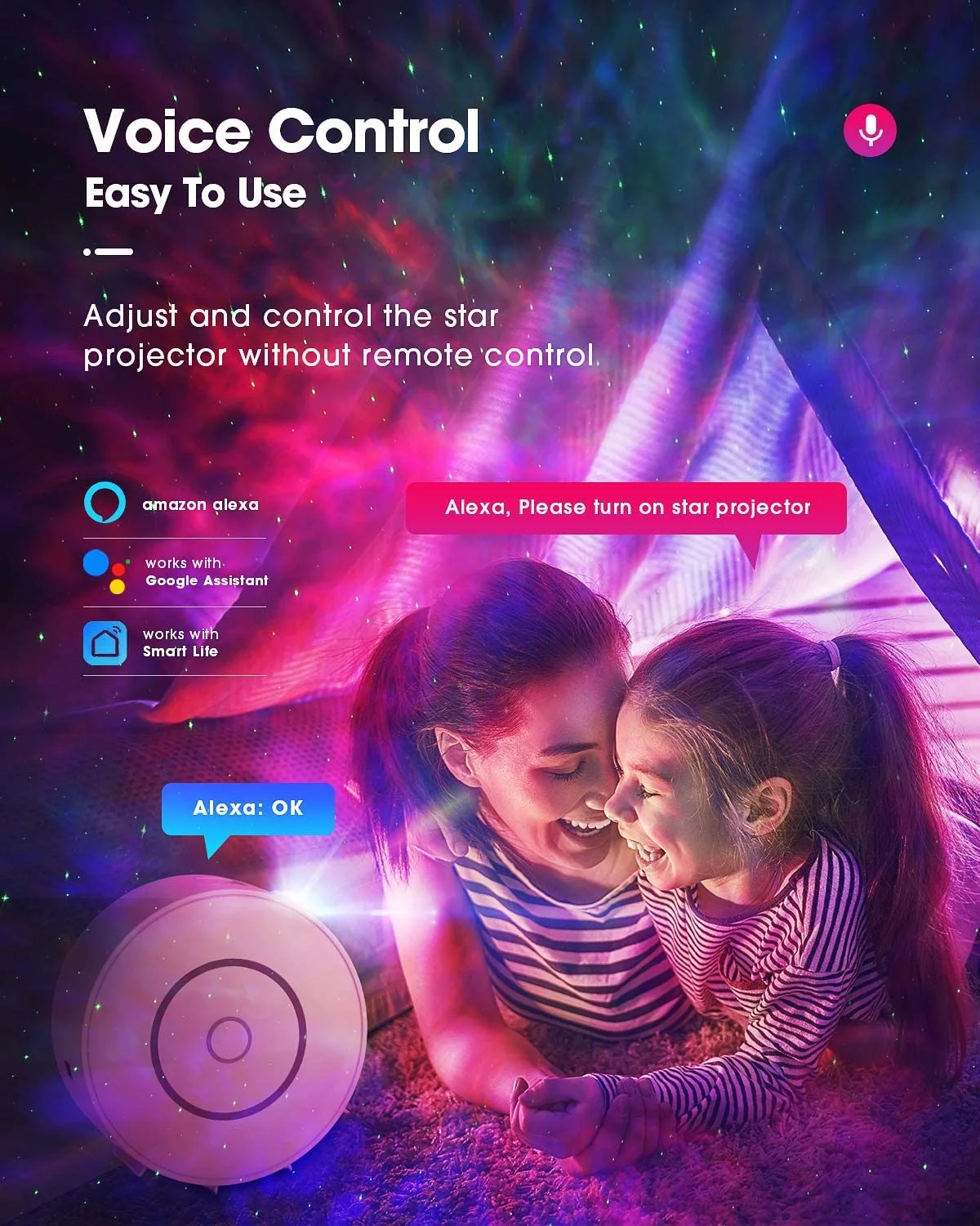 Tuya WiFi Smart Star Projector Galaxy for Holiday Party APP Control Home Nebula Works Google Alexa