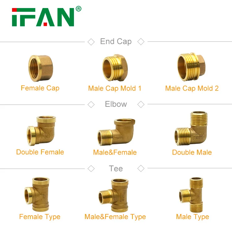 IFAN Factory Direct Brass Pipe And Fittings All Types Brass Plumbing Fittings 1/2 Inch Equal Tee Elbow Brass Fittings